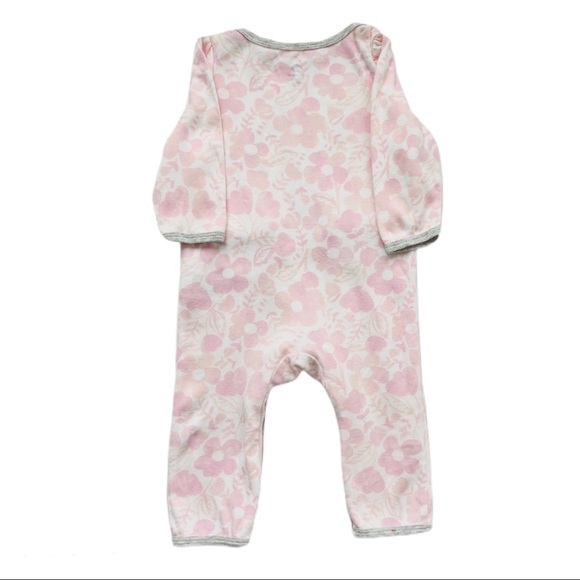 Pink Floral Footless Romper with Bow Detail - Picture 2 of 3
